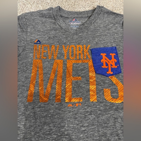 NEW! New York Mets Girl’s T Shirt Medium Pocket Baseball Orange and Blue - Picture 6 of 6